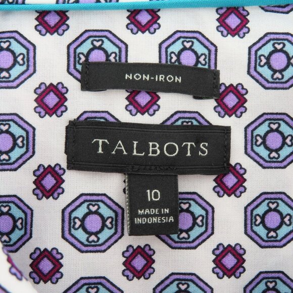 Talbots Womens 10 Non Iron Purple Blue Geometric Collar Button Shirt Top Blouse - Picture 7 of 10